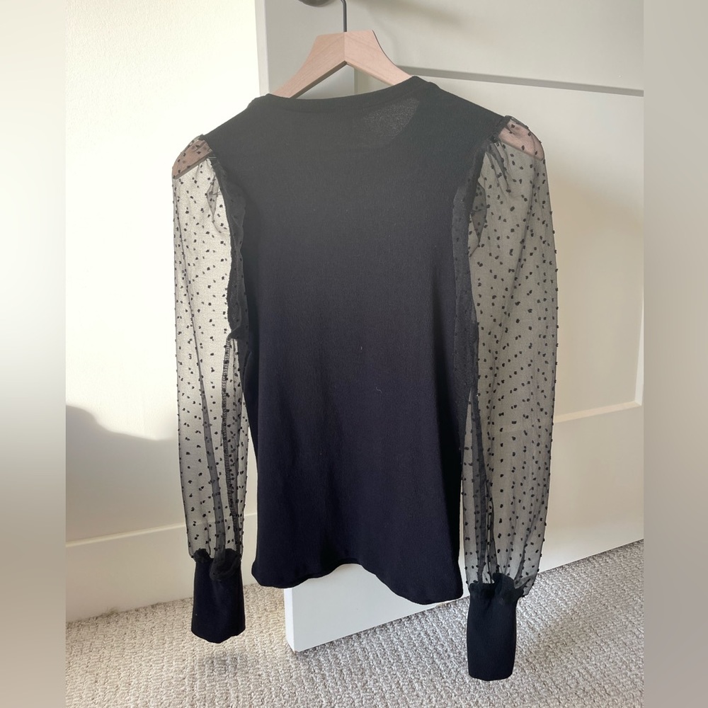 NWT Francesca’s Black Sheer Puff Sleeve Blouse